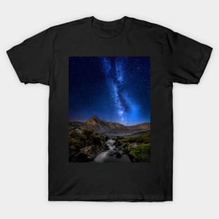 Welsh Mountain and Lake View with Milky Way T-Shirt